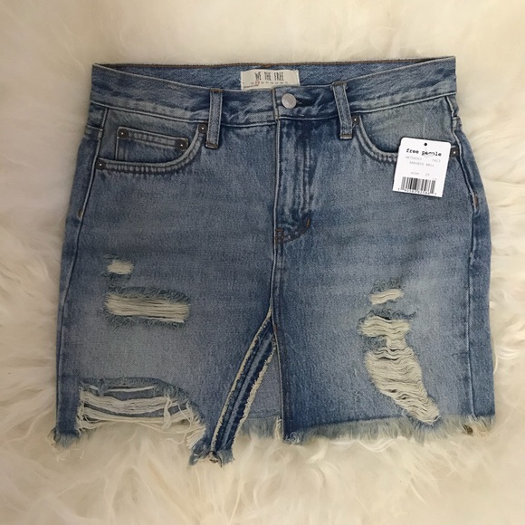 Free People Relaxed & Distressed Denim Skirt - Picture 3 of 7